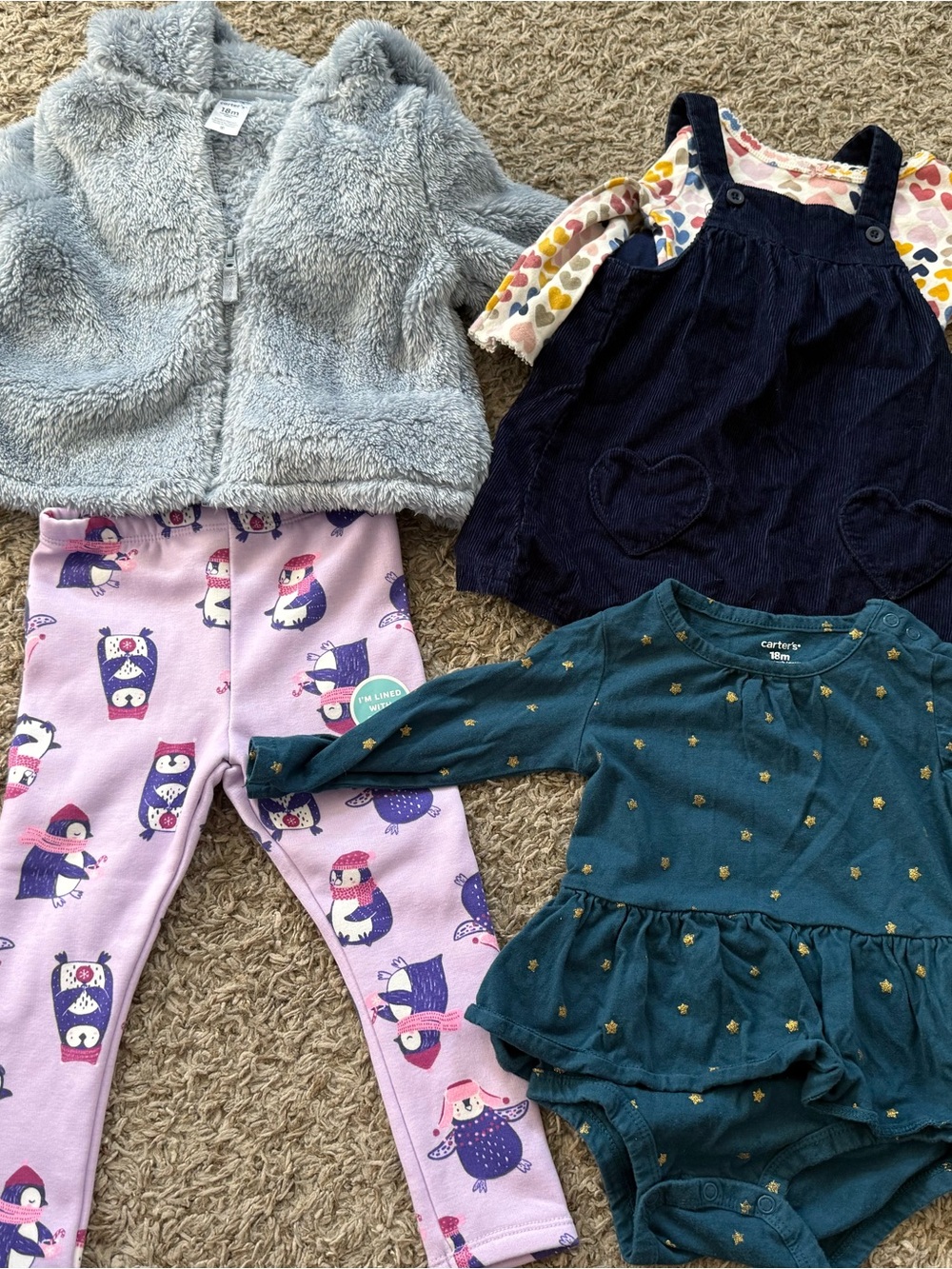 18 month bundle Teal Top with Gold Star Accents and Navy Skirt